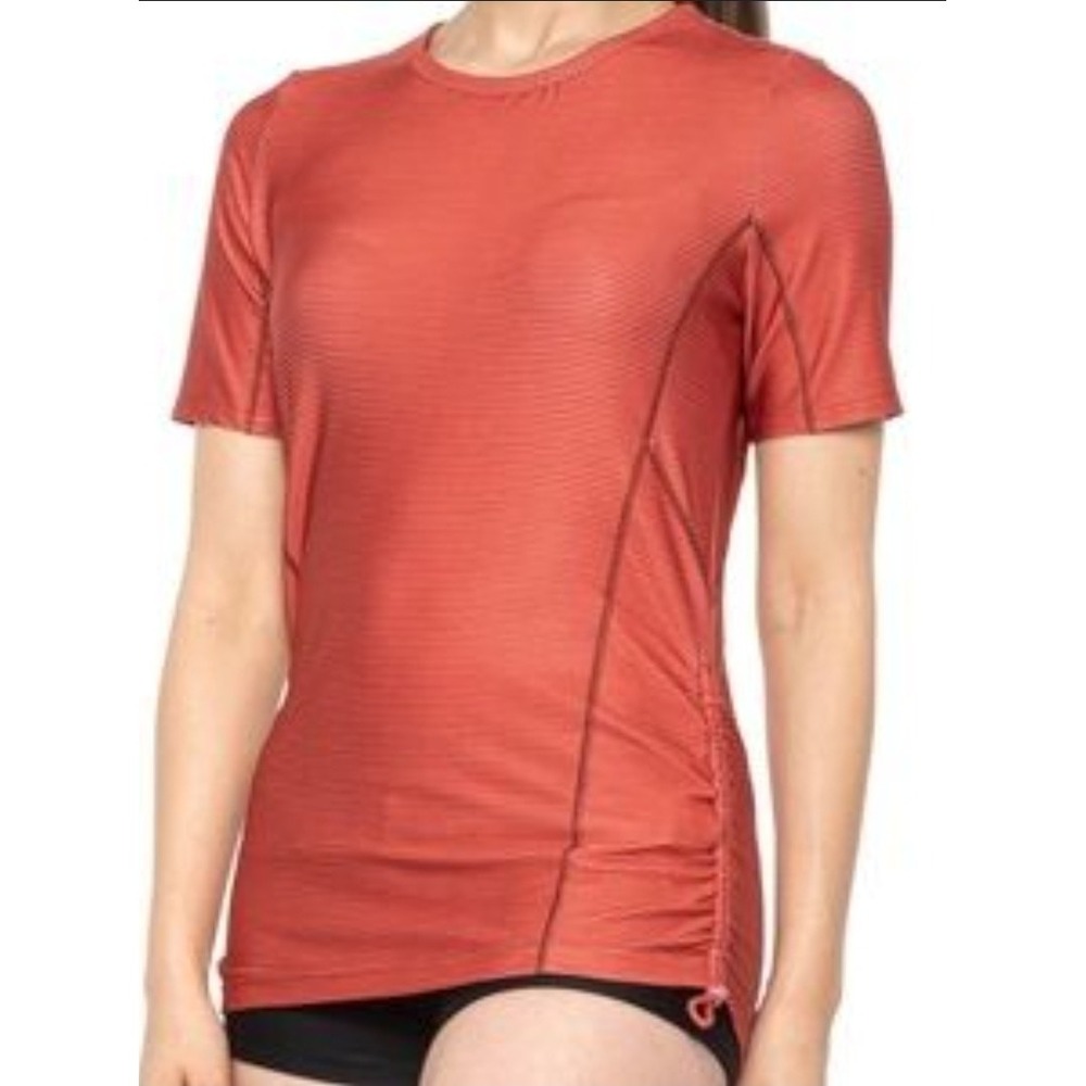 Prana Catarina swim short sleeve‎ shirt women's XS Sun top orange stripe Active